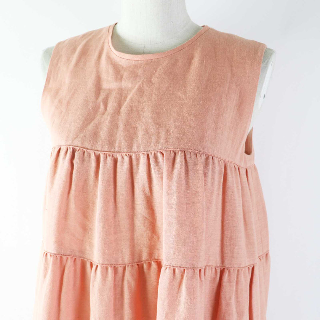 Discounted Pristine FOXEY one piece Dress Eze Sleeveless tiered pink linen Women 38 42828