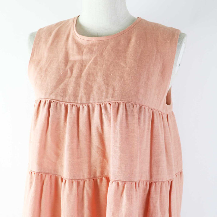 Discounted Pristine FOXEY one piece Dress Eze Sleeveless tiered pink linen Women 38 42828