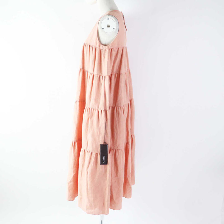 Pristine FOXEY one piece Dress Eze Sleeveless tiered pink linen Women 38 42828