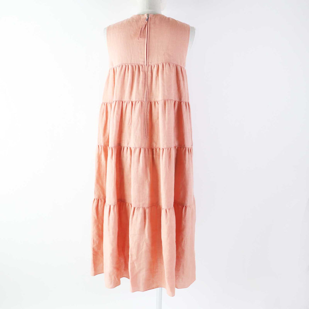 Discounted Pristine FOXEY one piece Dress Eze Sleeveless tiered pink linen Women 38 42828