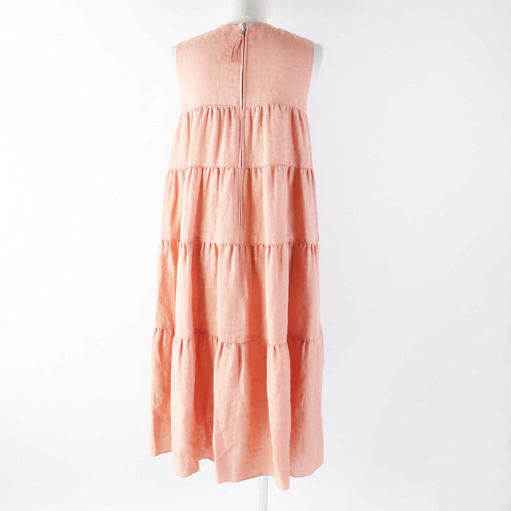 Discounted Pristine FOXEY one piece Dress Eze Sleeveless tiered pink linen Women 38 42828