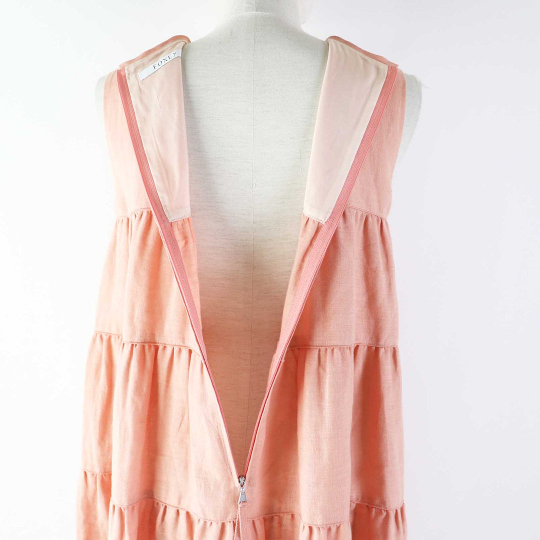 Discounted Pristine FOXEY one piece Dress Eze Sleeveless tiered pink linen Women 38 42828