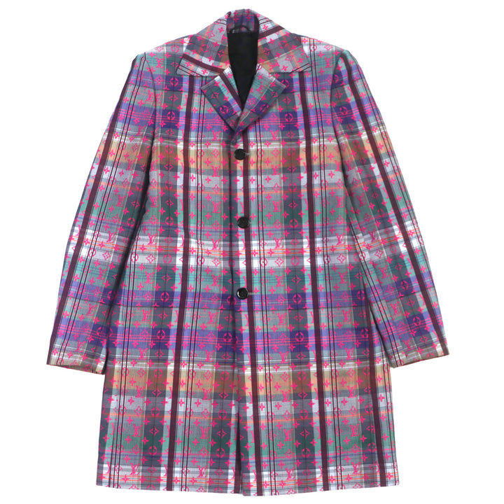 Excellent LOUIS VUITTON Chester coat Madras check monogram logo Pink multi 48