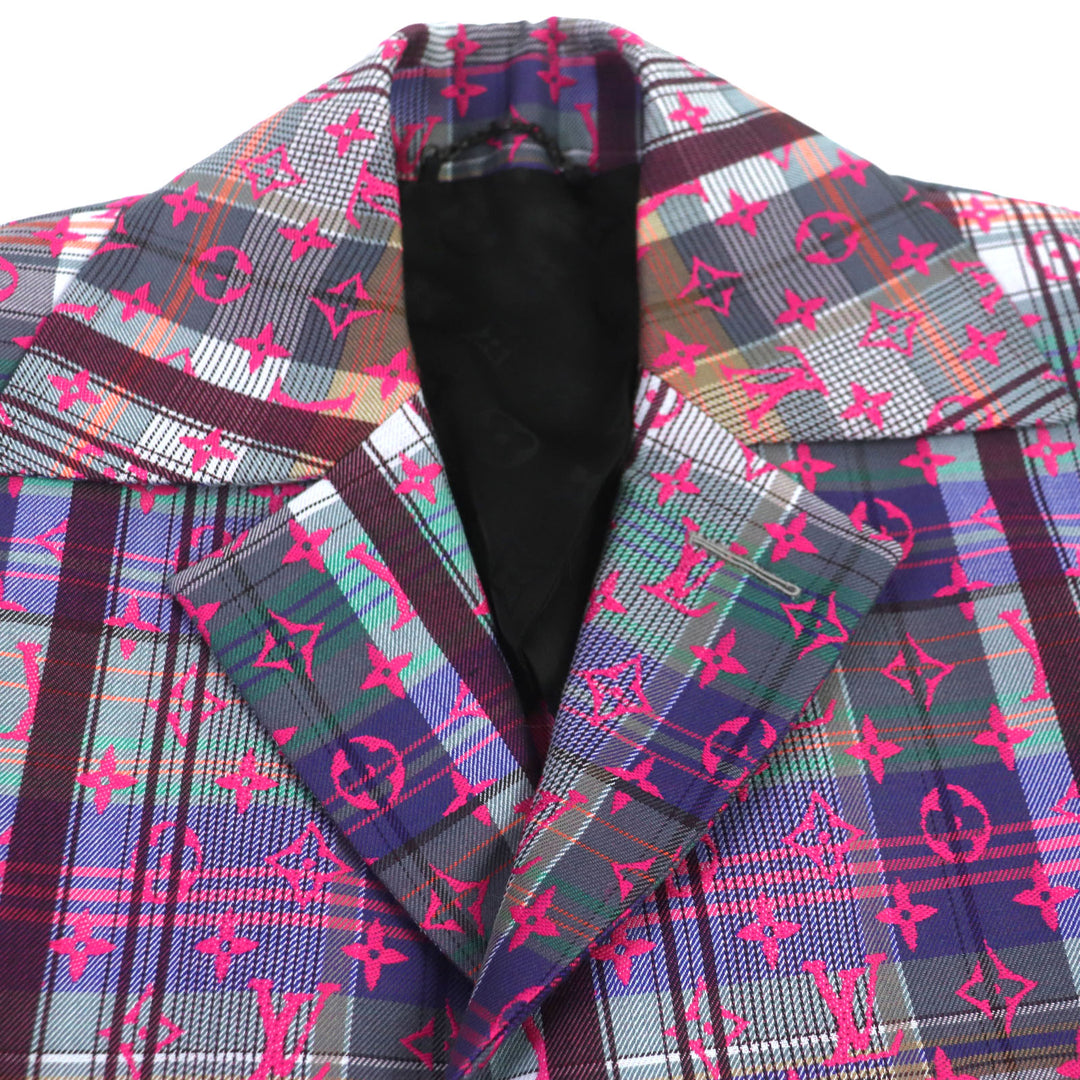 Excellent LOUIS VUITTON Chester coat Madras check monogram logo Pink multi 48