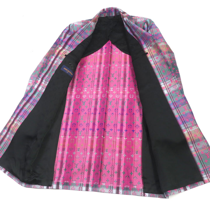 Excellent LOUIS VUITTON Chester coat Madras check monogram logo Pink multi 48