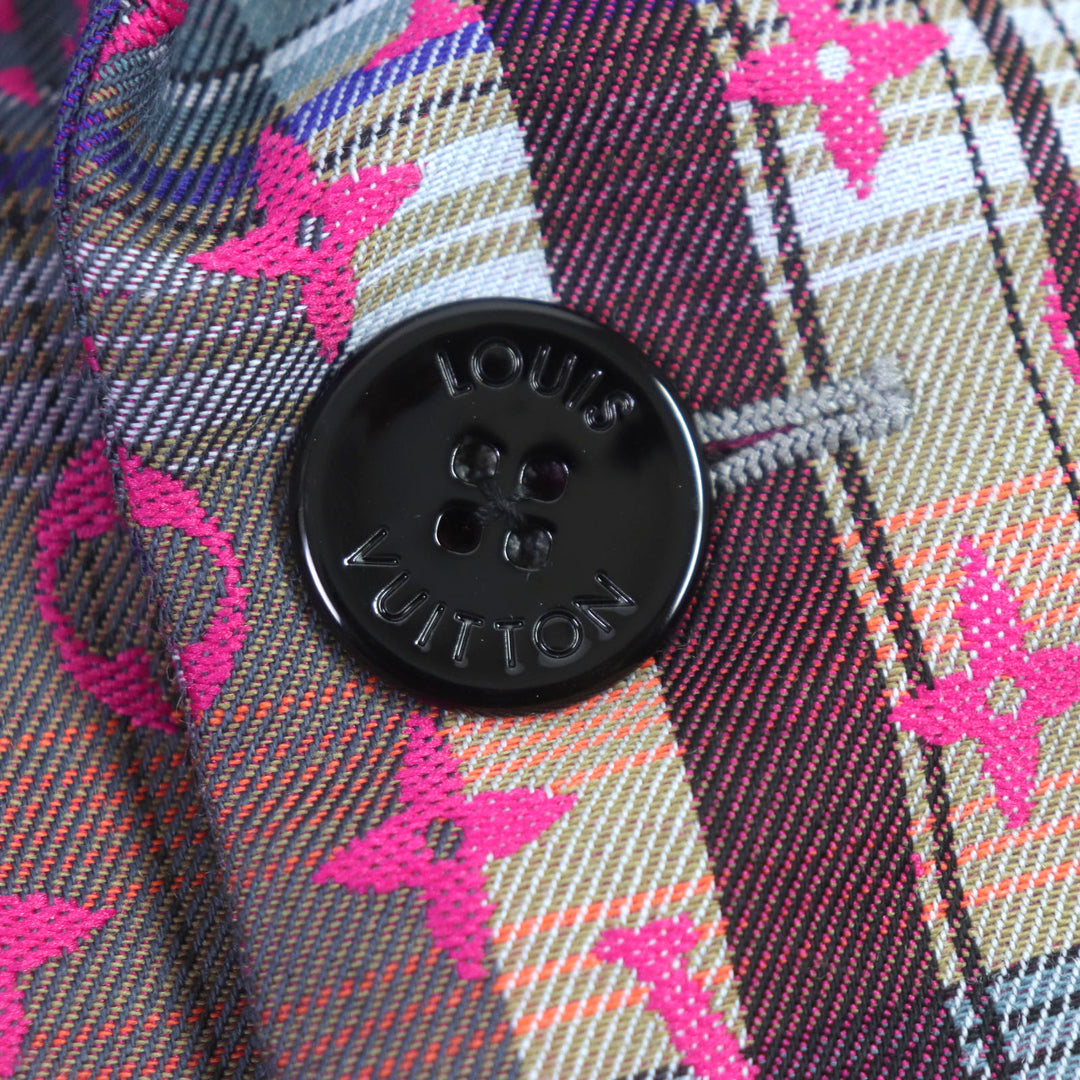 Excellent LOUIS VUITTON Chester coat Madras check monogram logo Pink multi 48