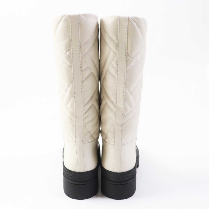 Pristine HERMES Knee-high boots FUJI Exlibris leather Light beige Black Women 36