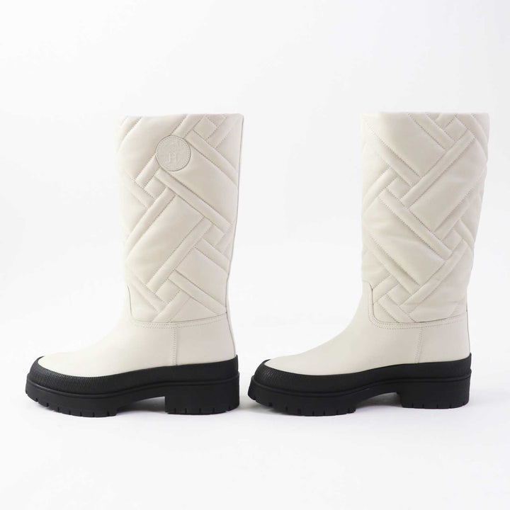 Pristine HERMES Knee-high boots FUJI Exlibris leather Light beige Black Women 36