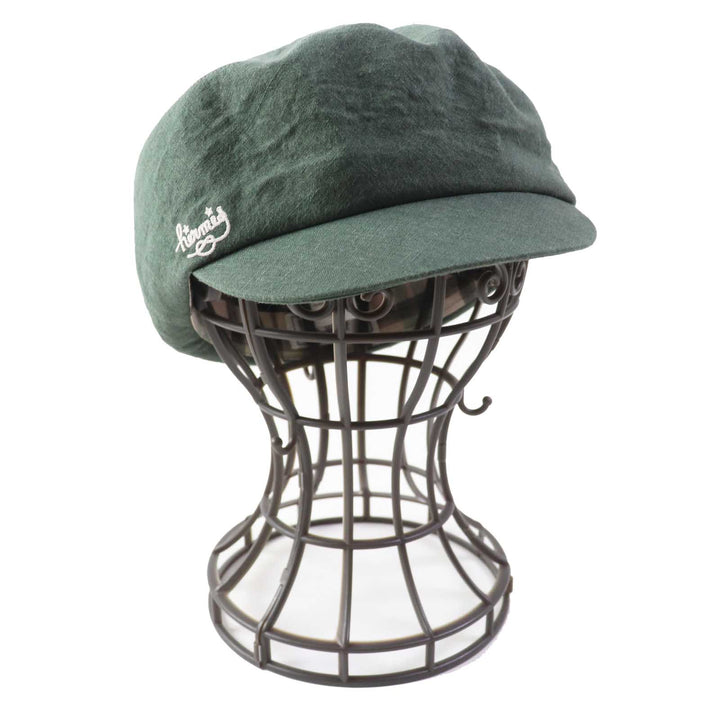 Excellent HERMES Casquette Paola Logo embroidery Check pattern lining khaki linen Women 57