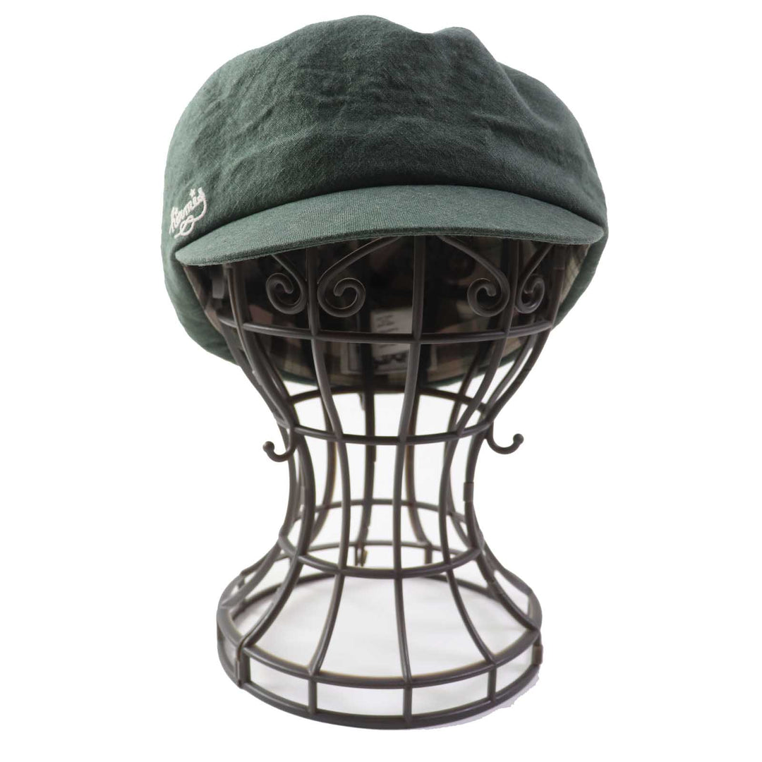 Excellent HERMES Casquette Paola Logo embroidery Check pattern lining khaki linen Women 57