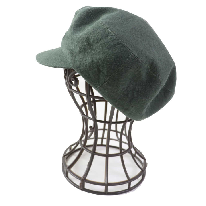 Excellent HERMES Casquette Paola Logo embroidery Check pattern lining khaki linen Women 57