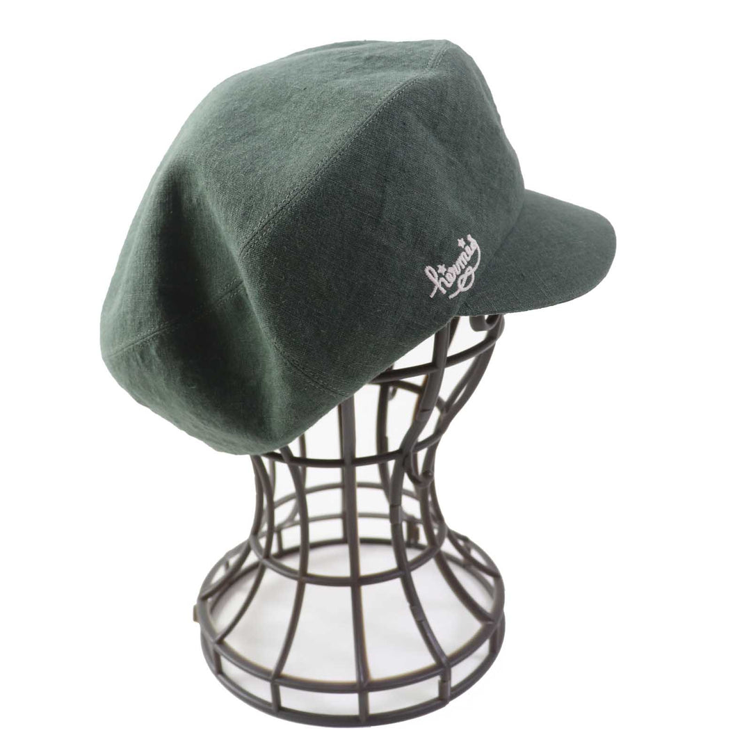 Excellent HERMES Casquette Paola Logo embroidery Check pattern lining khaki linen Women 57