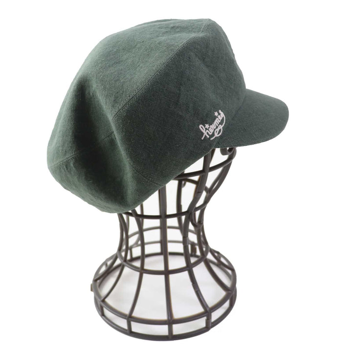 Excellent HERMES Casquette Paola Logo embroidery Check pattern lining khaki linen Women 57