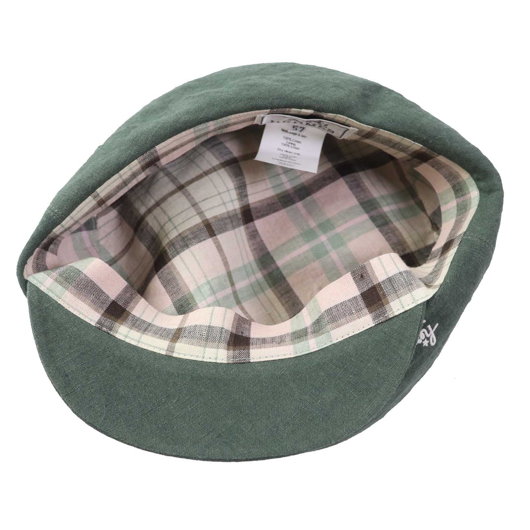 Excellent HERMES Casquette Paola Logo embroidery Check pattern lining khaki linen Women 57