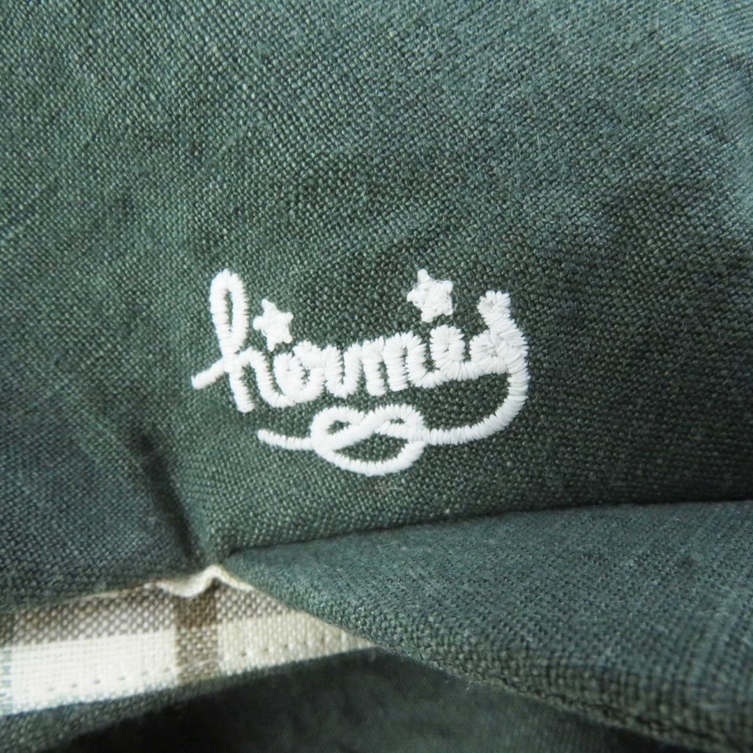 Excellent HERMES Casquette Paola Logo embroidery Check pattern lining khaki linen Women 57