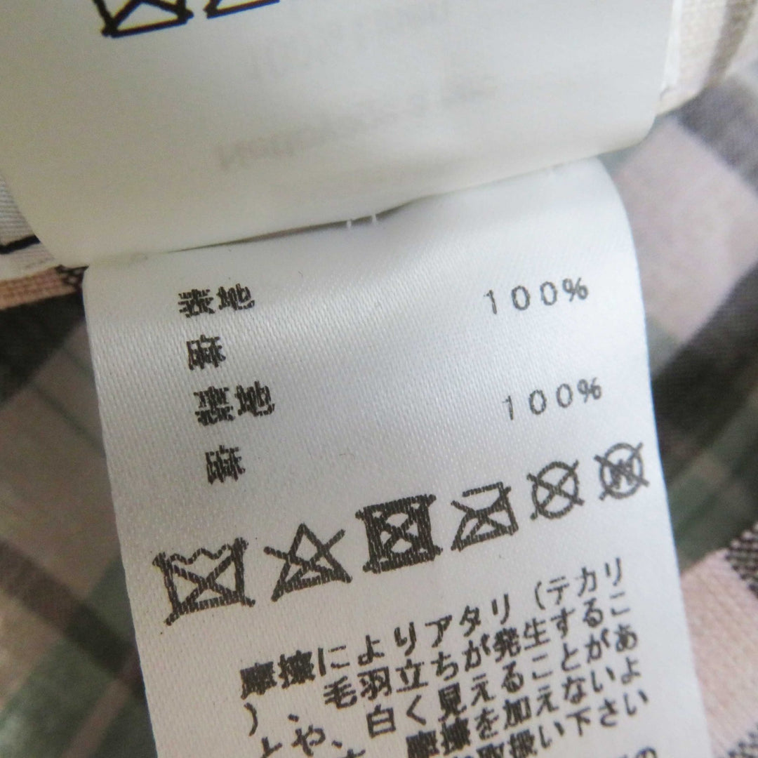 Excellent HERMES Casquette Paola Logo embroidery Check pattern lining khaki linen Women 57