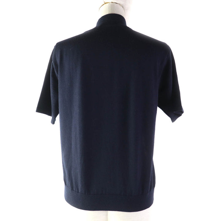 Great LEONARD FASHION Short sleeve knit Flower Paisley Pattern Silk Blend Wool High Neck Navy wool Women L