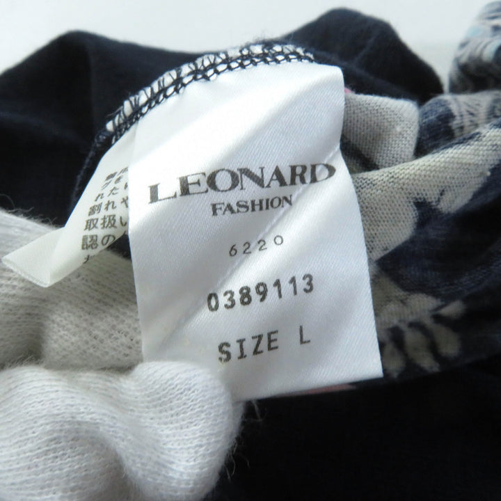 Great LEONARD FASHION Short sleeve knit Flower Paisley Pattern Silk Blend Wool High Neck Navy wool Women L