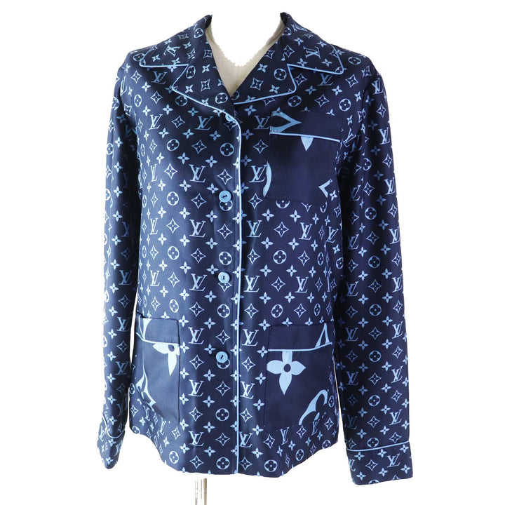 Pristine LOUIS VUITTON Long sleeve shirt Monogram pajama shirt silk Women 34