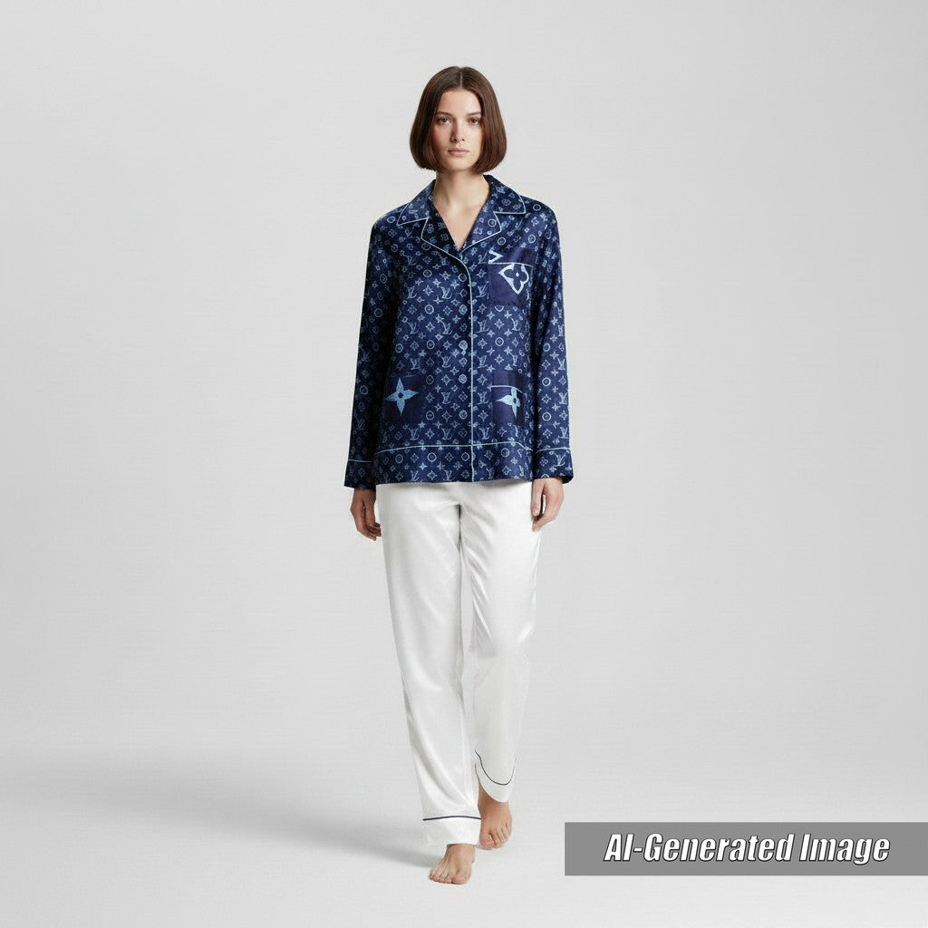Pristine LOUIS VUITTON Long sleeve shirt Monogram pajama shirt silk Women 34