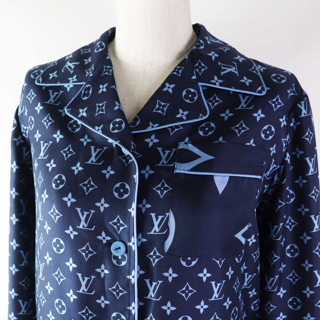 Pristine LOUIS VUITTON Long sleeve shirt Monogram pajama shirt silk Women 34