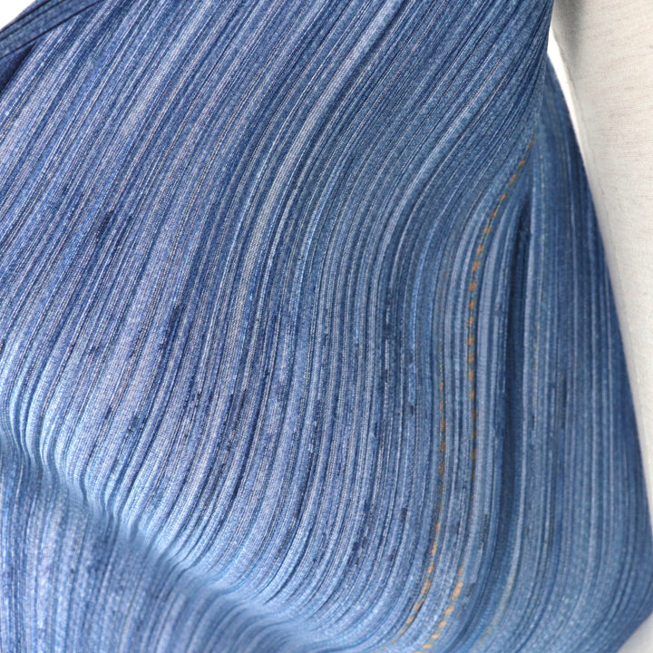 Excellent PLEATS PLEASE T-shirt Sleeveless shirt with denim transfer and logo button blue polyester Women 3 PP22-JE814