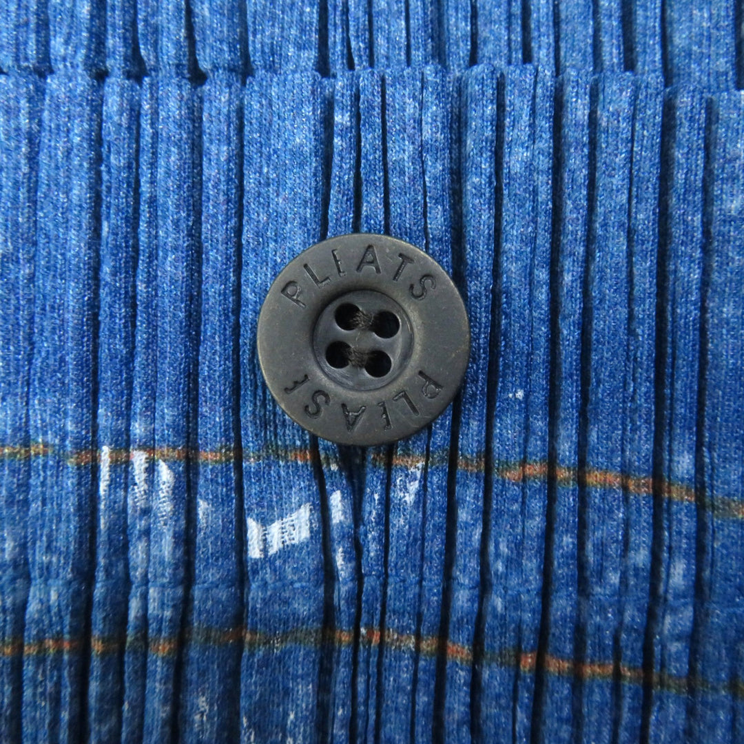 Excellent PLEATS PLEASE T-shirt Sleeveless shirt with denim transfer and logo button blue polyester Women 3 PP22-JE814