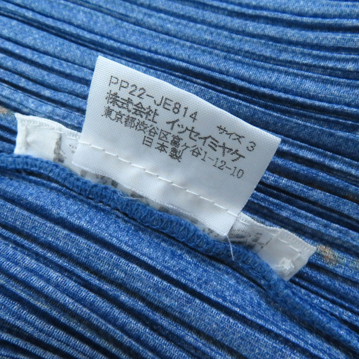 Excellent PLEATS PLEASE T-shirt Sleeveless shirt with denim transfer and logo button blue polyester Women 3 PP22-JE814