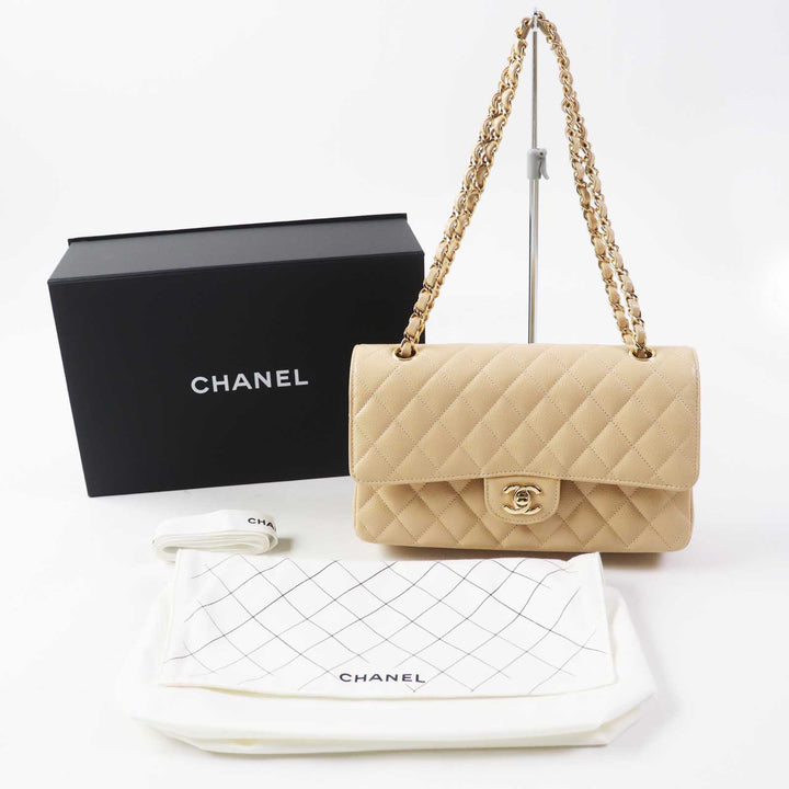 Pristine CHANEL Matelasse 25 Shoulder Bag Caviar Beige A01112