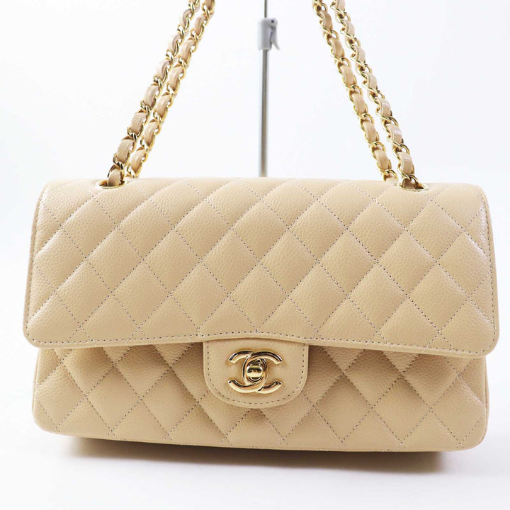 Pristine CHANEL Matelasse 25 Shoulder Bag Caviar Beige A01112