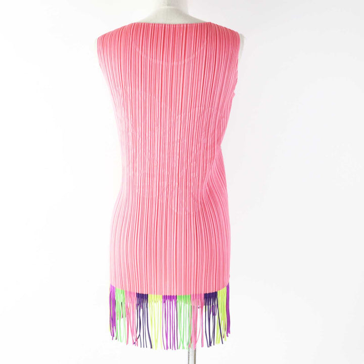 Discounted Excellent PLEATS PLEASE T-shirt Monstera patch fringed sleeveless top pink 3