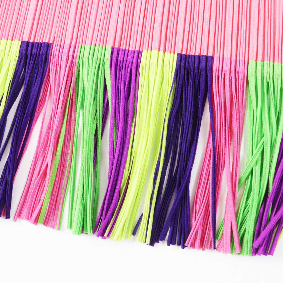 Excellent PLEATS PLEASE T-shirt Monstera patch fringed sleeveless top pink 3