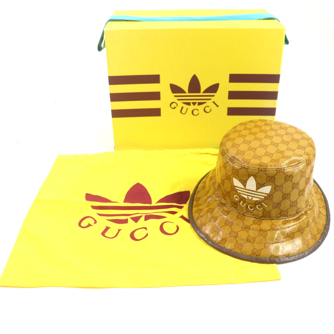 Excellent GUCCI×adidas hat GG pattern bucket hat Brown Nylon mens 696484