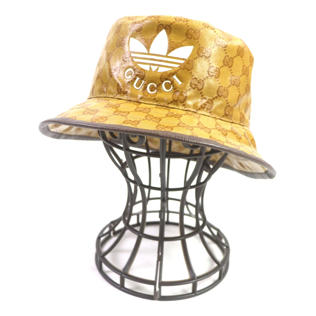 Discounted Excellent GUCCI×adidas hat GG pattern bucket hat Brown Nylon mens 696484