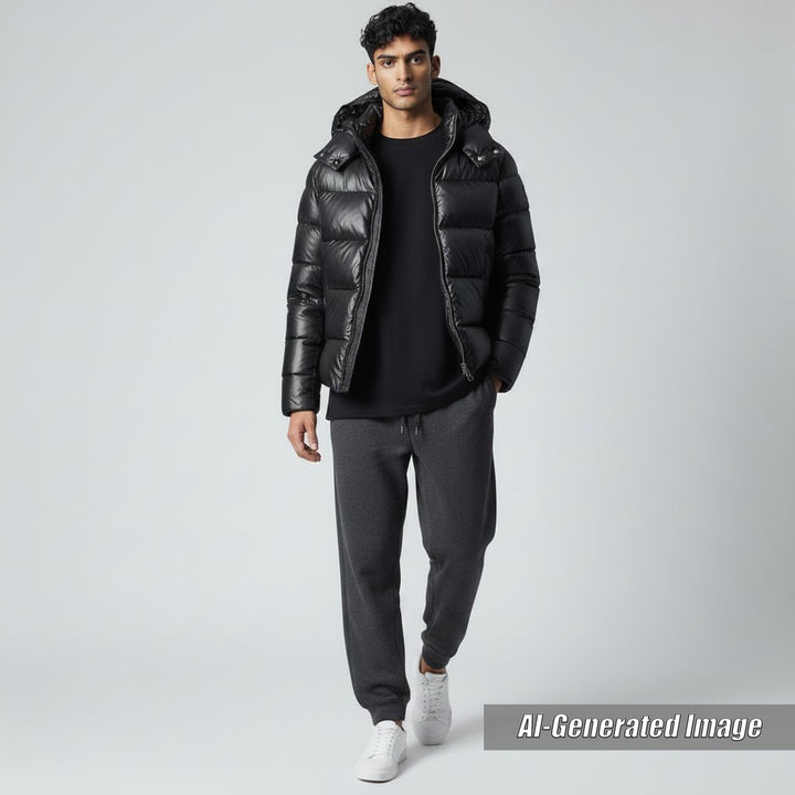 Great MONCLER Down jacket DAUPHINELL Hooded lamb leather jacket black 2