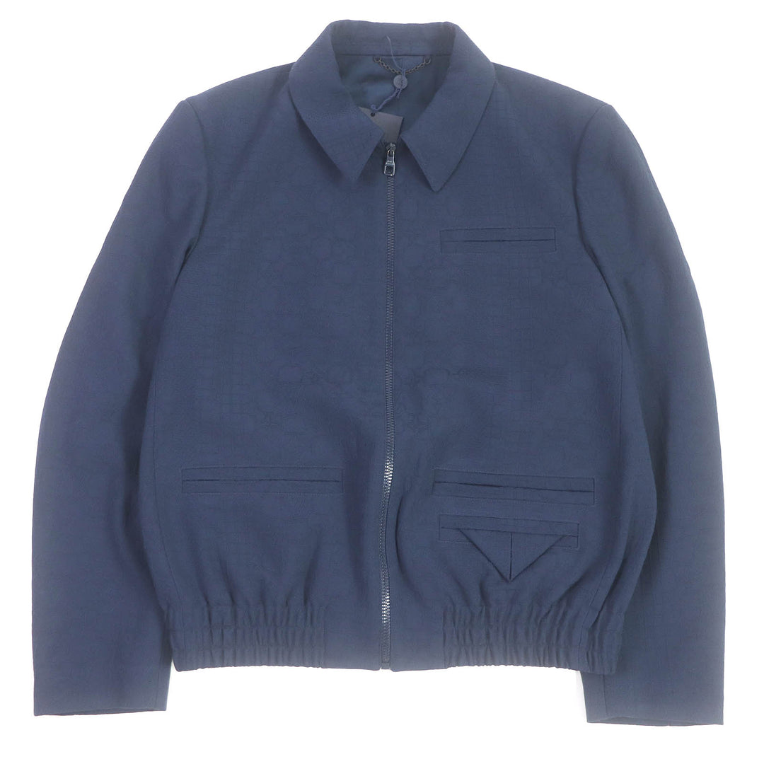 Excellent LOUIS VUITTON Blouson Monogram All-over Pattern Ribbed Hem Navy wool mens 50