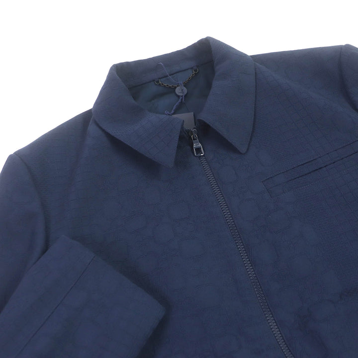 Excellent LOUIS VUITTON Blouson Monogram All-over Pattern Ribbed Hem Navy wool mens 50