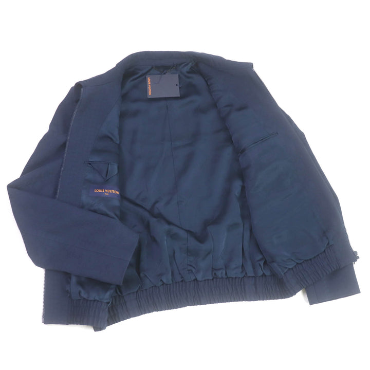 Excellent LOUIS VUITTON Blouson Monogram All-over Pattern Ribbed Hem Navy wool mens 50