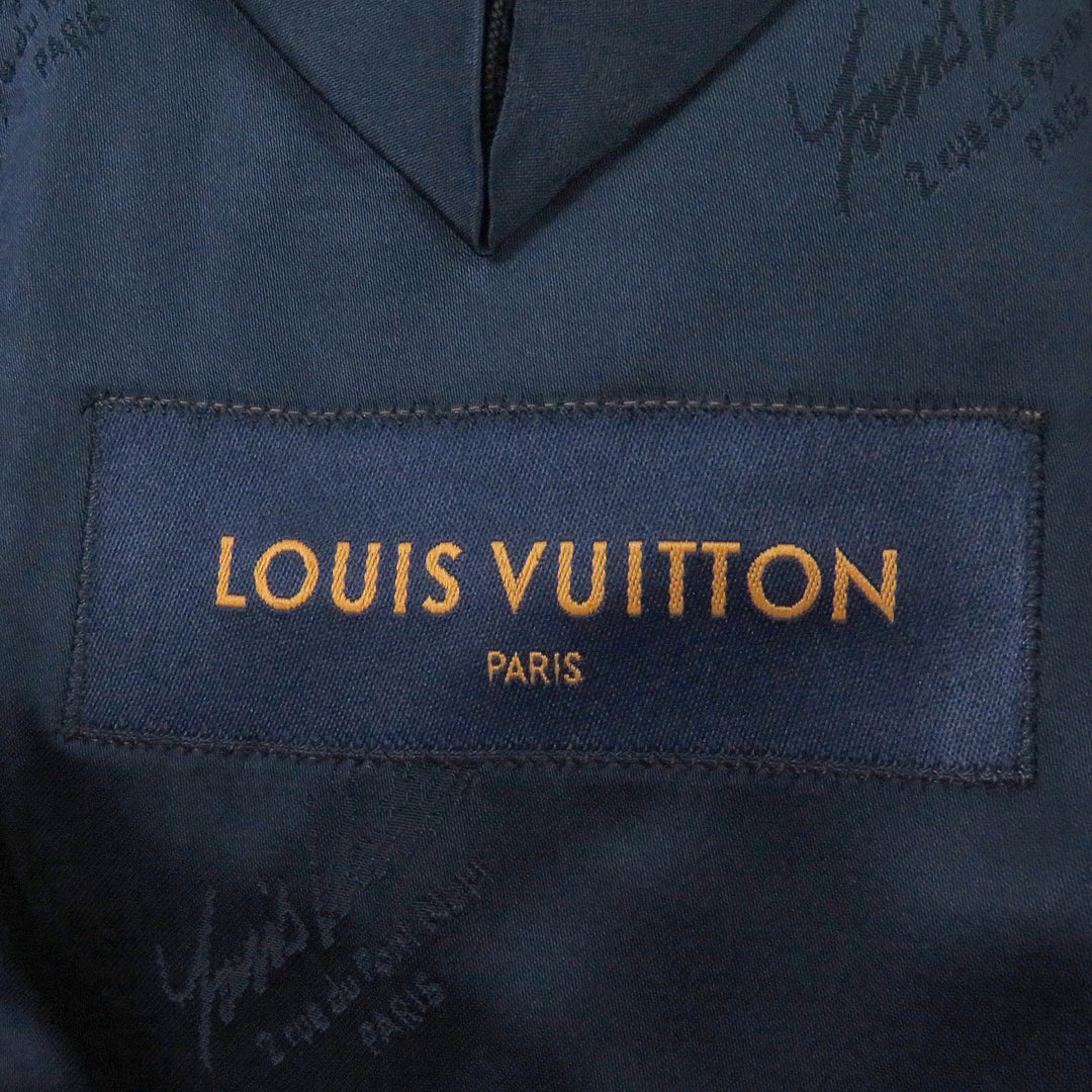 Excellent LOUIS VUITTON Blouson Monogram All-over Pattern Ribbed Hem Navy wool mens 50