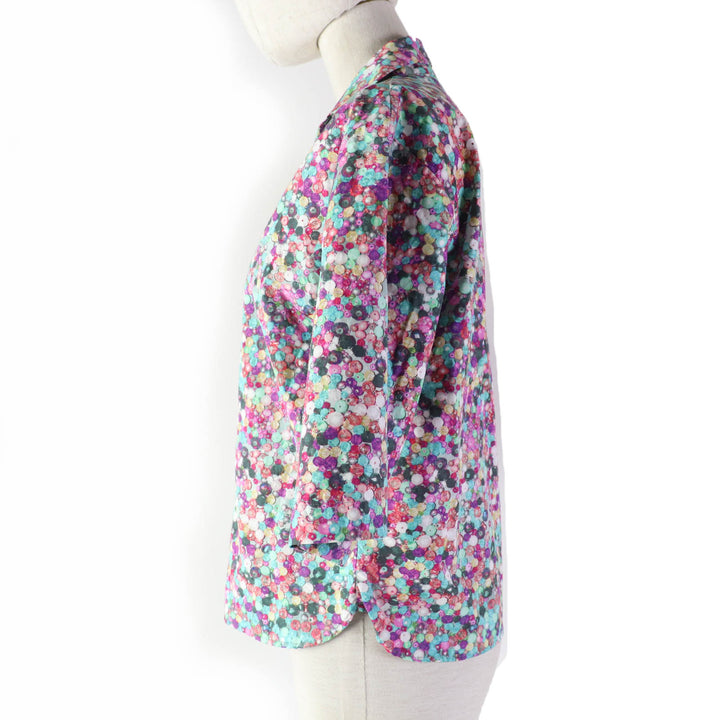 Excellent DRIES VAN NOTEN blouse Bead print open collar shirt multicolor cotton Women 34