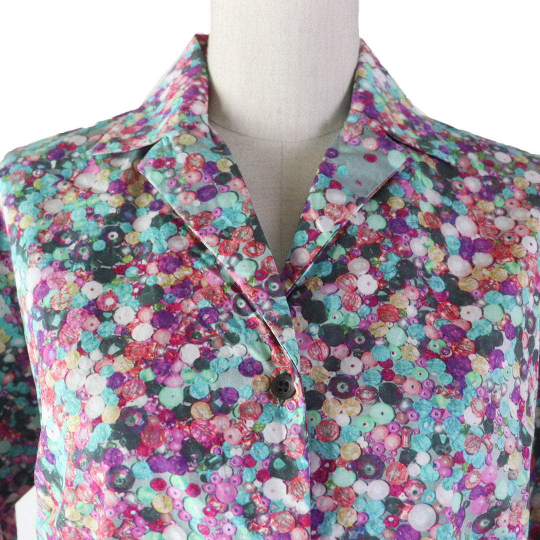 Excellent DRIES VAN NOTEN blouse Bead print open collar shirt multicolor cotton Women 34