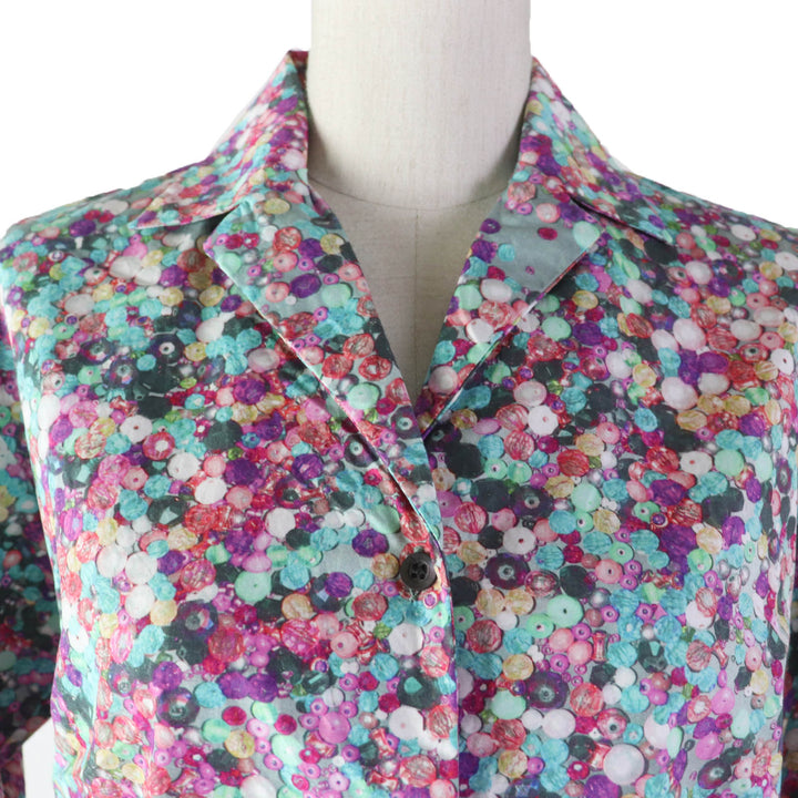 Excellent DRIES VAN NOTEN blouse Bead print open collar shirt multicolor cotton Women 34