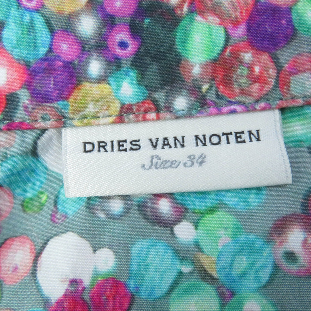 Excellent DRIES VAN NOTEN blouse Bead print open collar shirt multicolor cotton Women 34