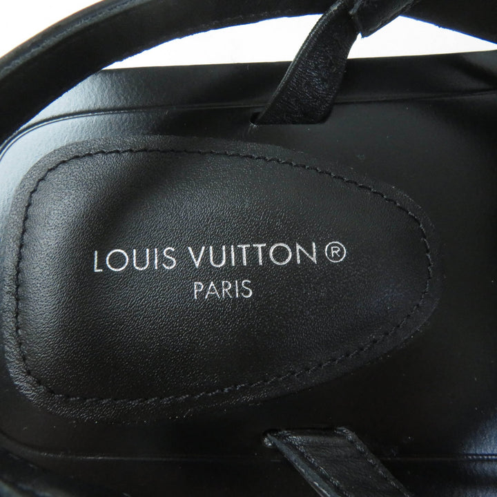 Excellent LOUIS VUITTON Sandals Monogram Metal Ribbon Design leather Women 36.5