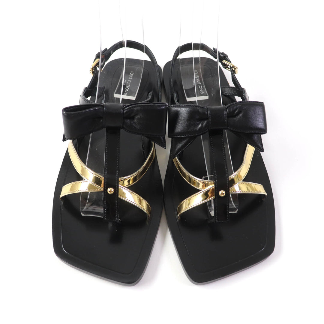 Excellent LOUIS VUITTON Sandals Monogram Metal Ribbon Design leather Women 36.5
