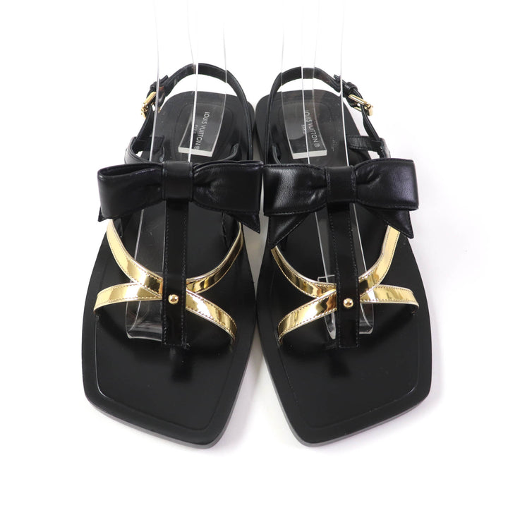 Excellent LOUIS VUITTON Sandals Monogram Metal Ribbon Design leather Women 36.5