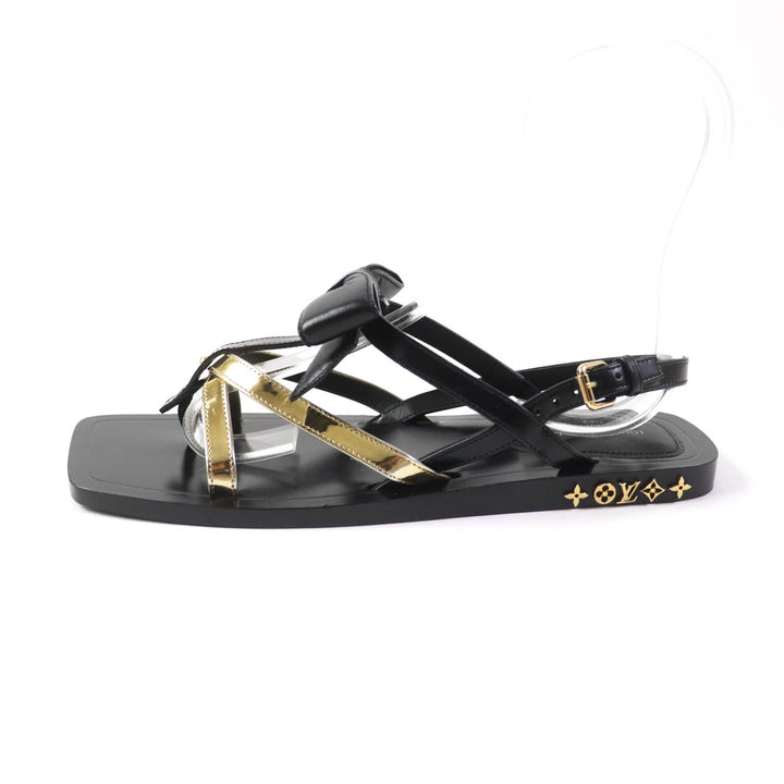 Excellent LOUIS VUITTON Sandals Monogram Metal Ribbon Design leather Women 36.5