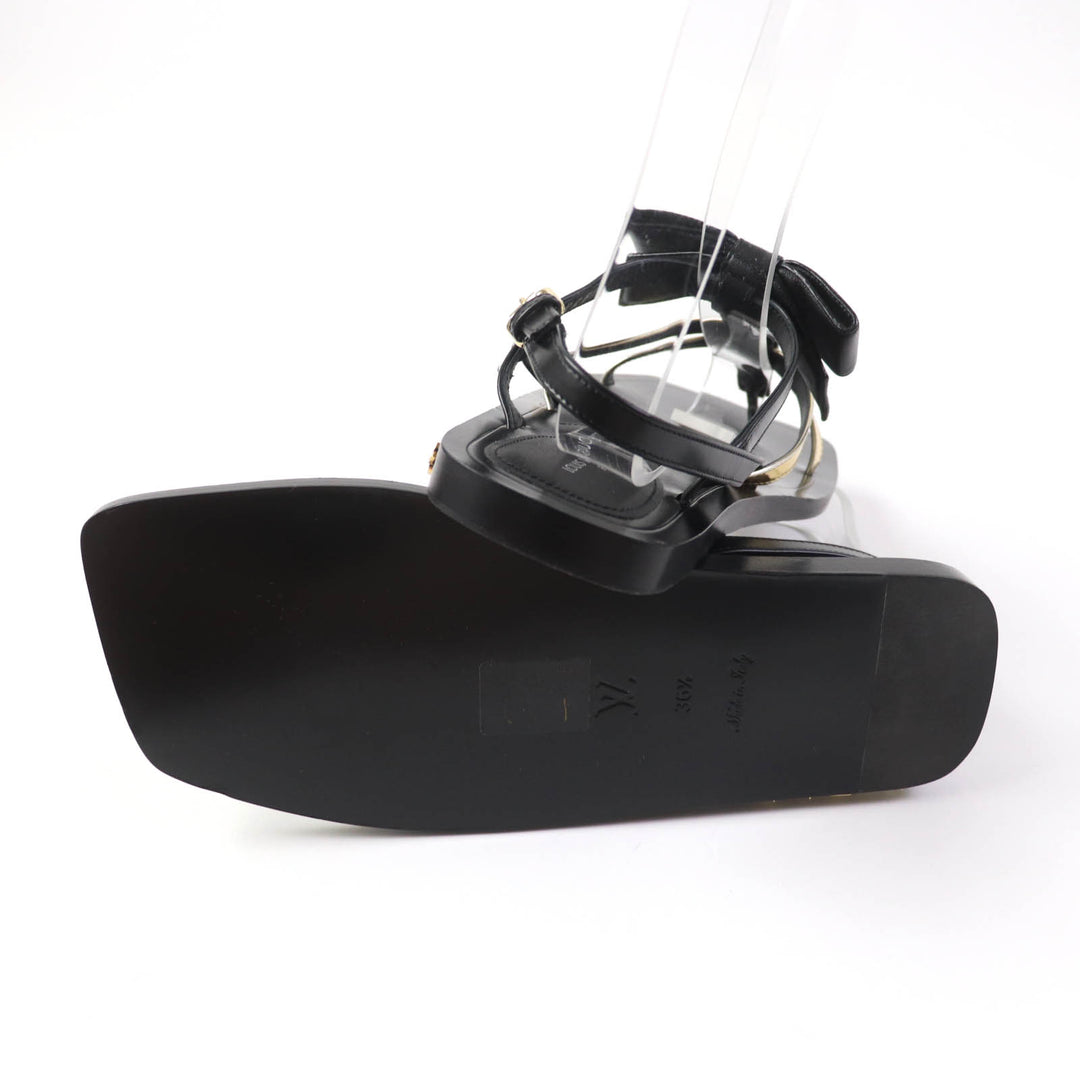 Excellent LOUIS VUITTON Sandals Monogram Metal Ribbon Design leather Women 36.5