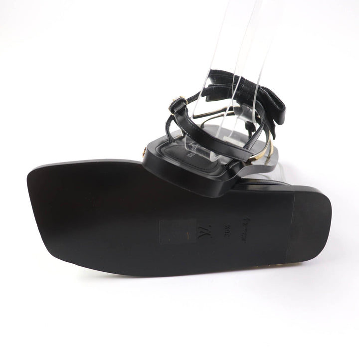 Excellent LOUIS VUITTON Sandals Monogram Metal Ribbon Design leather Women 36.5