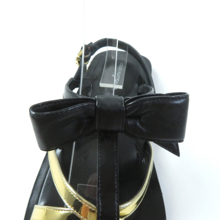 Excellent LOUIS VUITTON Sandals Monogram Metal Ribbon Design leather Women 36.5